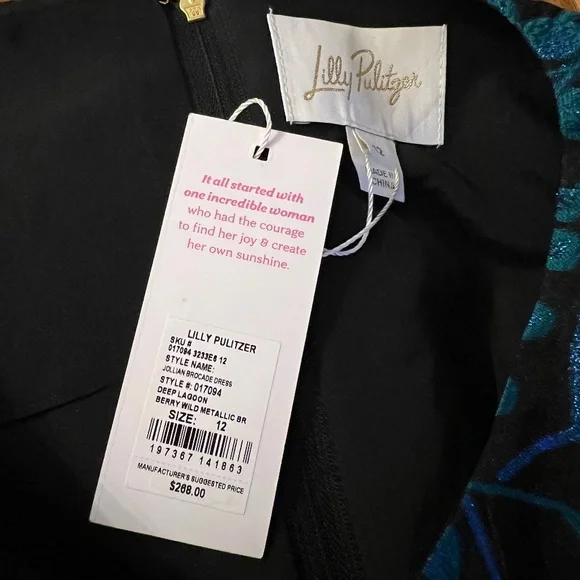 $288 NWT Lilly Pulitzer Jollian Brocade Dress Deep Lagoon Berry Wild Metallic 12 - Picture 6 of 6